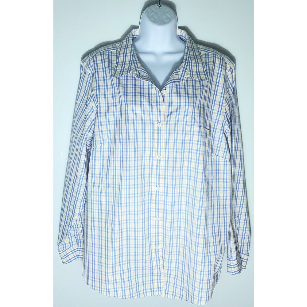 L.L. Bean Womens Blue Plaid Print Wrinkle Free Short Size 2X Professional Preppy